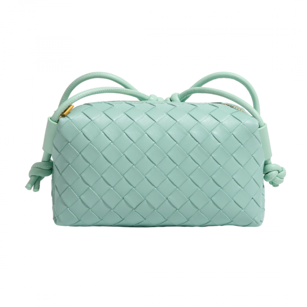 Women's PU Leather Woven Crossbody Bag - Small Camera Shoulder Purse with Loop
