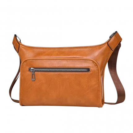 Women's PU Leather Crossbody Bag - Brown Messenger Shoulder Purse with Front Pocket